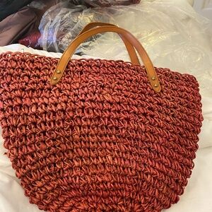 J Jill red woven straw tote. Uec.